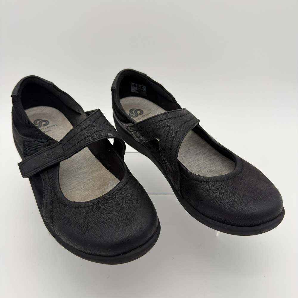 Clarks Cloudsteppers Cushion Soft Mary Jane‎ Shoes Black Hook Loop Womens 7.5M